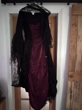 Women's Long Sleeve Dress in Deep Plum with Black Overlay